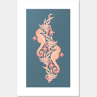 Sweet Seahorses and Starfish in Peach Posters and Art